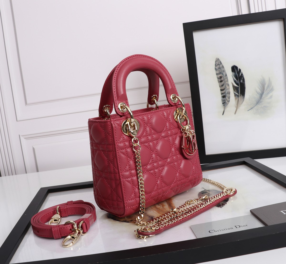 Mini Lady Dior Bag Burgundy Cannage Lambskin